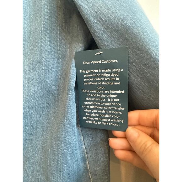 Coldwater Creek Stretchy Blue Jean Jacket with Pink/Purple Watercolor Flowers - Picture 4 of 8